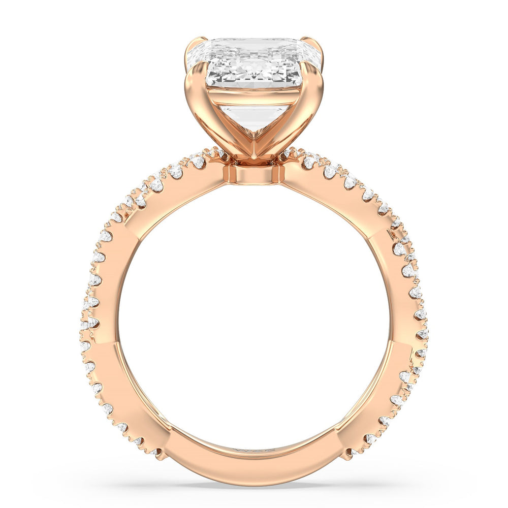 Magnificient Twist Ring with Emerald Cut Diamond in 14KT Rose Gold view 2
