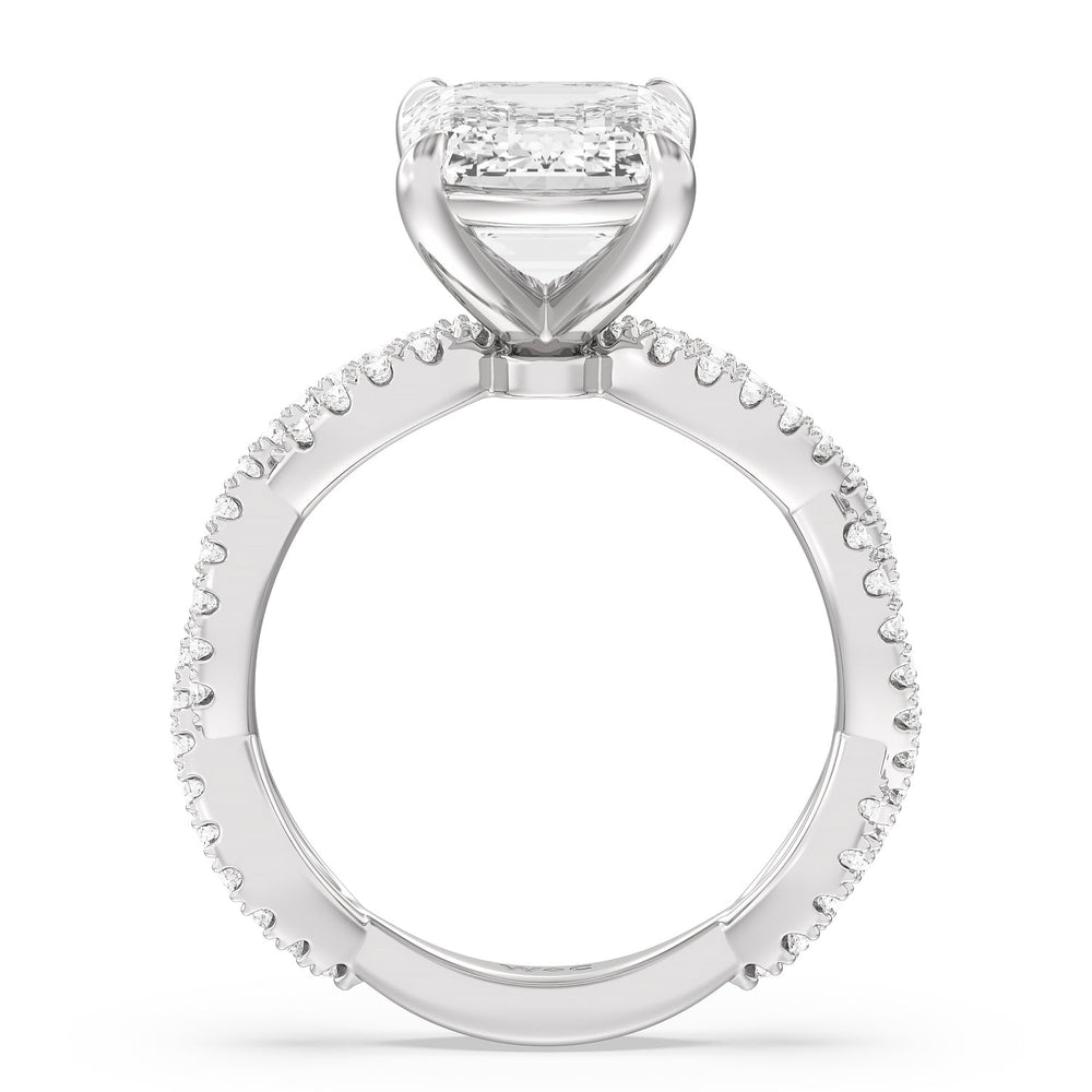 Magnificient Twist Ring with Emerald Cut Diamond in 14KT Platinum view 2
