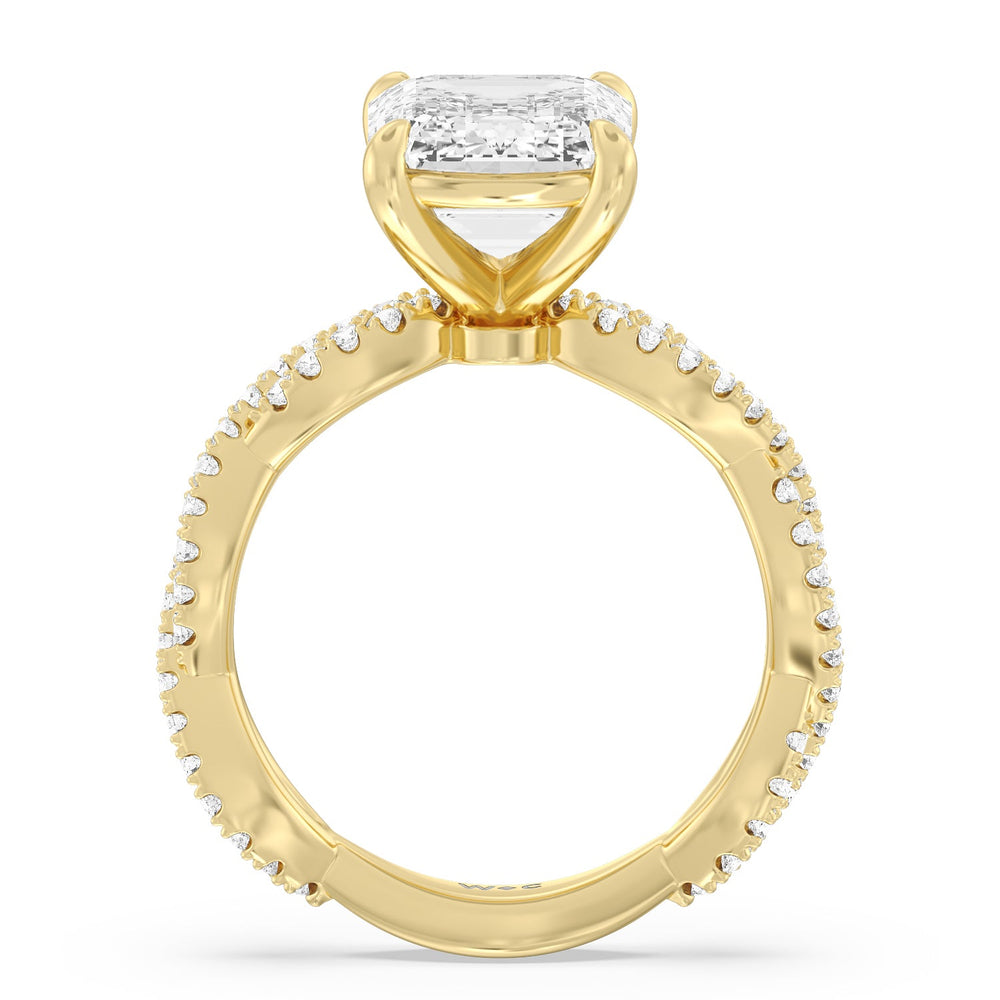 Magnificient Twist Ring with Emerald Cut Diamond in 14KT Yellow Gold view 2
