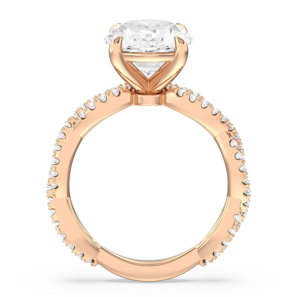 Magnificient Twist Ring with Oval Cut Diamond in 14KT Rose Gold view 2
