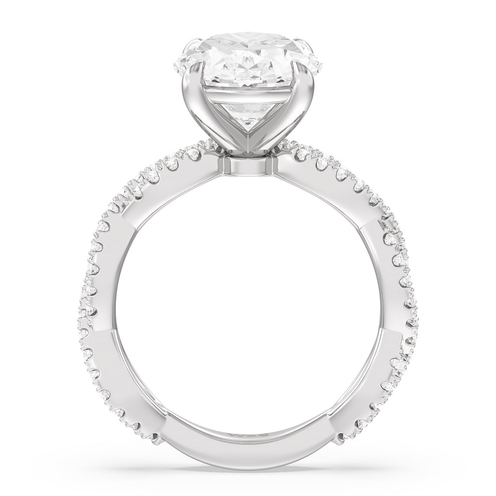 Magnificient Twist Ring with Oval Cut Diamond in 14KT Platinum view 2
