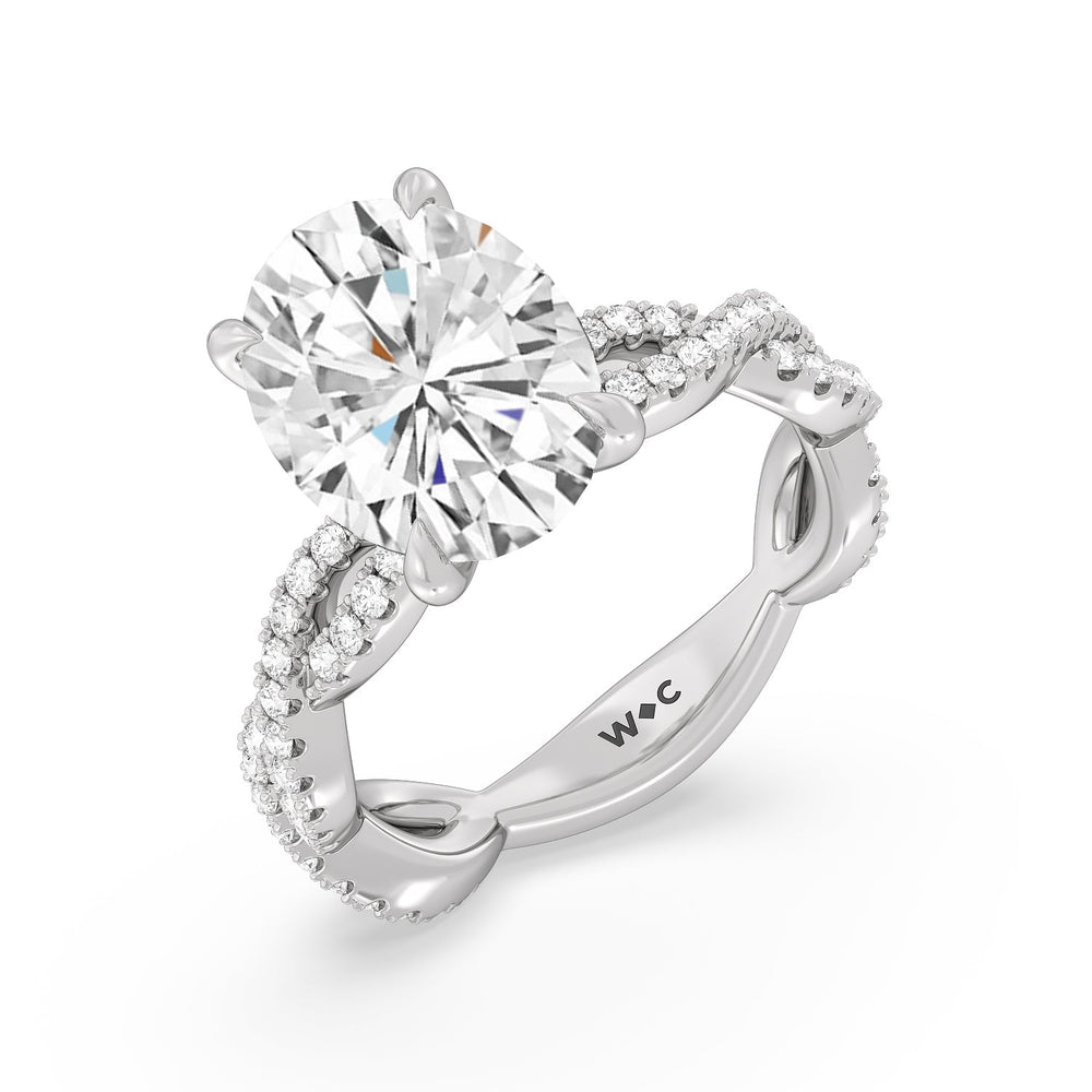 Magnificient Twist Ring with Oval Cut Diamond in 14KT Platinum view 3
