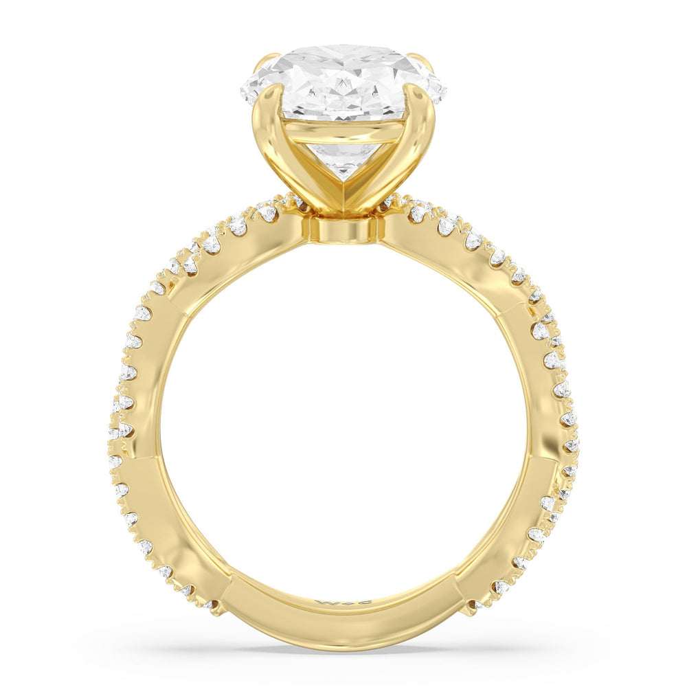 Magnificient Twist Ring with Oval Cut Diamond in 14KT Yellow Gold view 2
