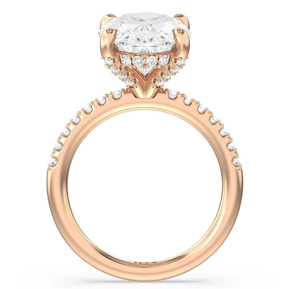 Oval Cut Noble Studded Hidden Halo Ring with Lab Grown Diamond in 14KT Rose Gold view 2

