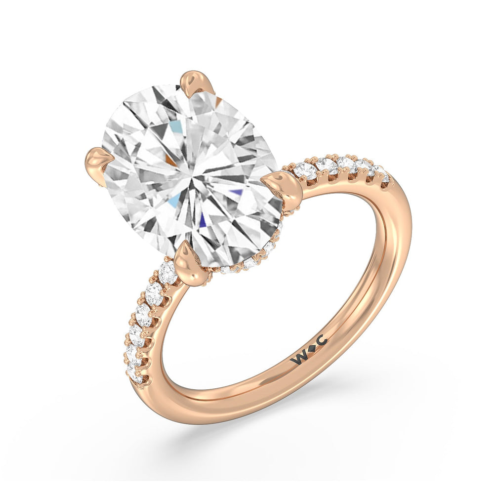 Oval Cut Noble Studded Hidden Halo Ring with Lab Grown Diamond in 14KT Rose Gold view 3
