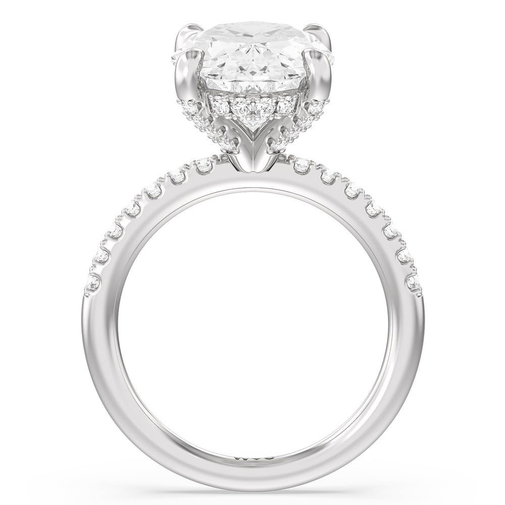 Oval Cut Noble Studded Hidden Halo Ring with Lab Grown Diamond in 14KT Platinum view 2
