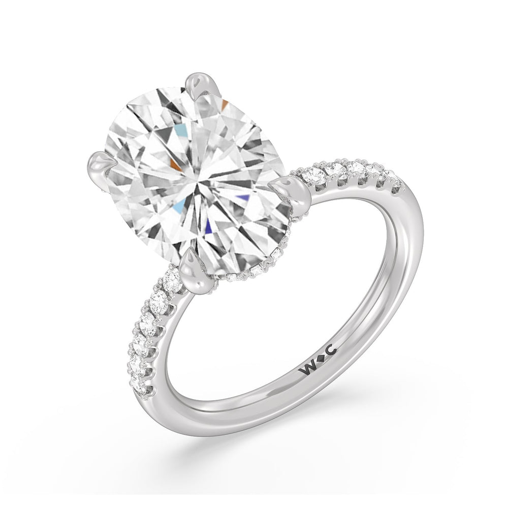 Oval Cut Noble Studded Hidden Halo Ring with Lab Grown Diamond in 14KT Platinum view 3
