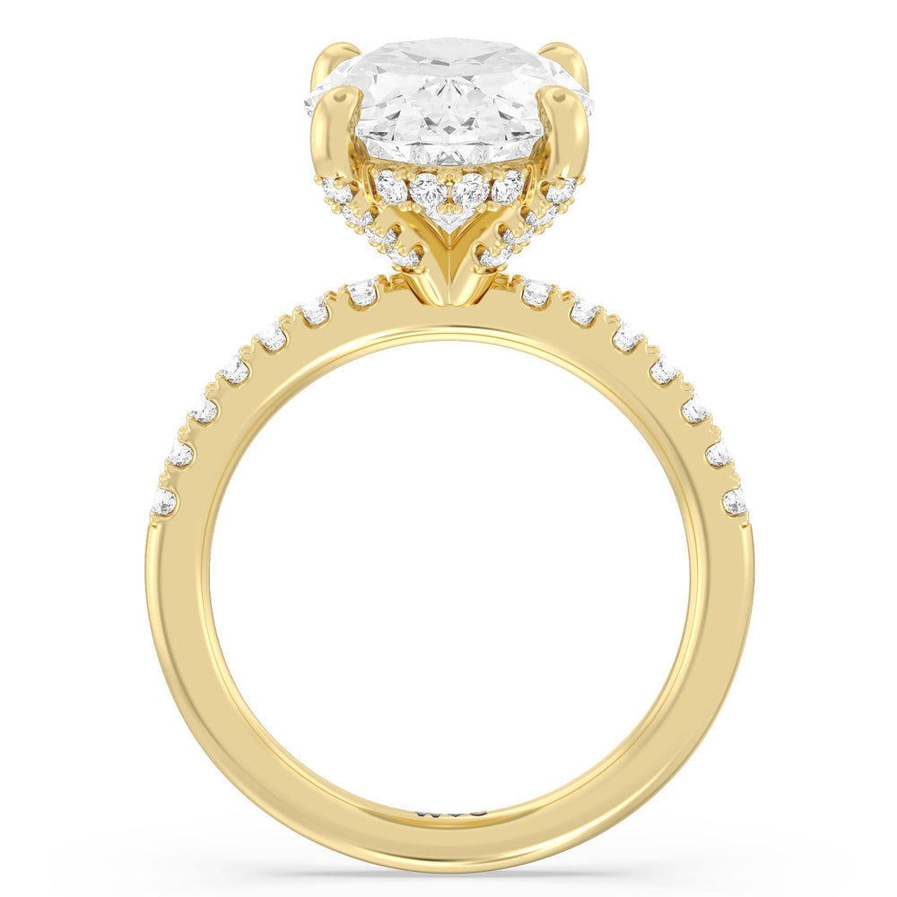 Oval Cut Noble Studded Hidden Halo Ring with Lab Grown Diamond in 14KT Yellow Gold view 2
