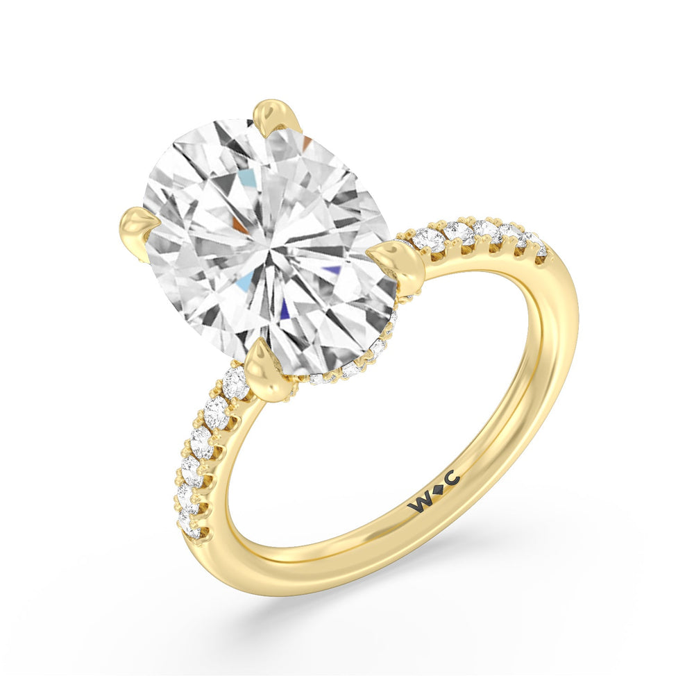 Oval Cut Noble Studded Hidden Halo Ring with Lab Grown Diamond in 14KT Yellow Gold view 3

