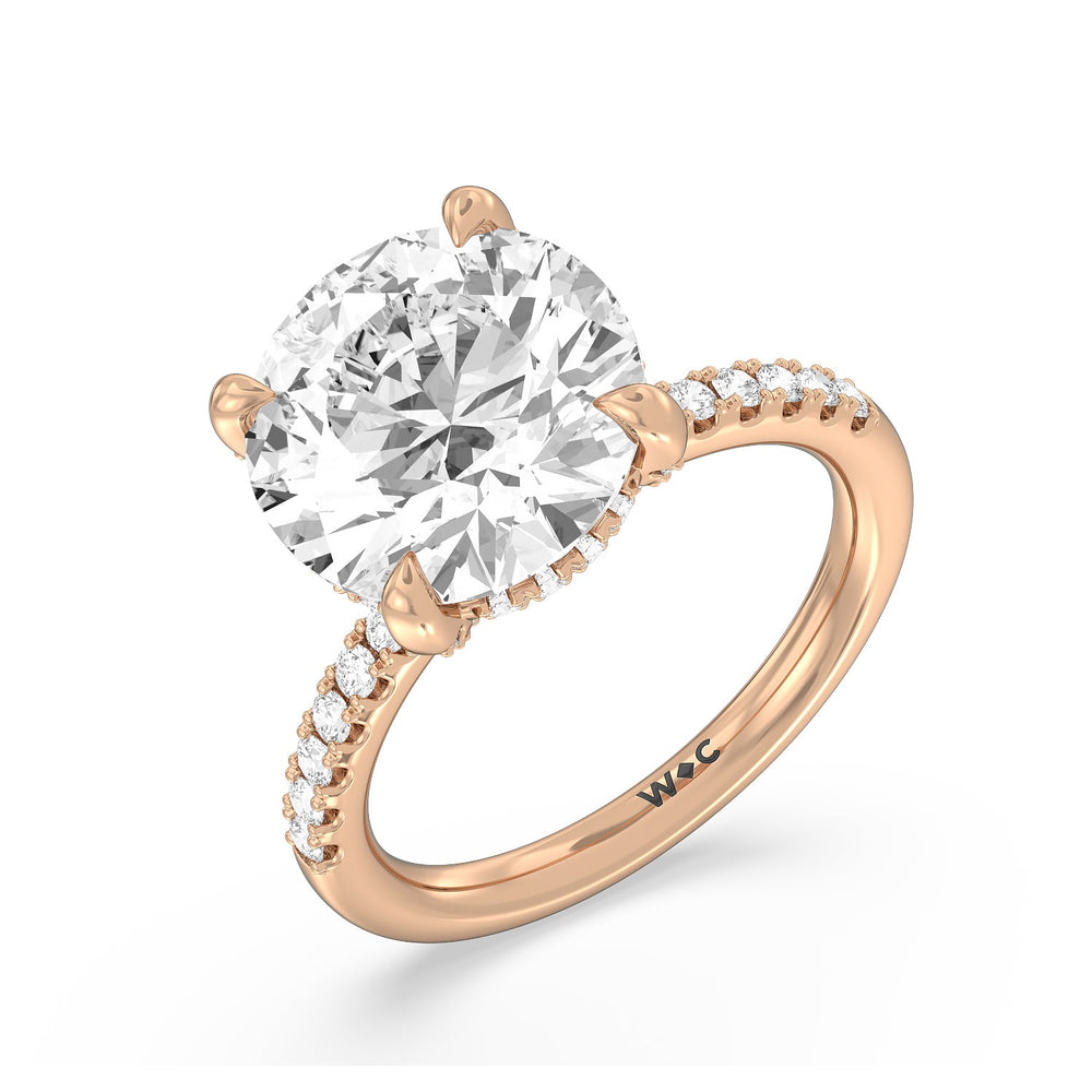 Round Cut Noble Studded Hidden Halo Ring with Lab Grown Diamond in 14KT Rose Gold view 3
