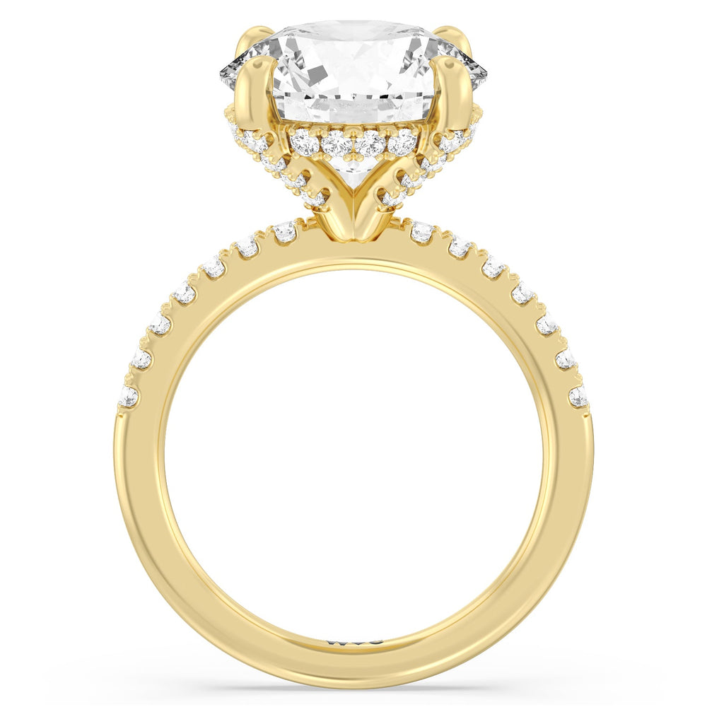 Round Cut Noble Studded Hidden Halo Ring with Lab Grown Diamond in 14KT Yellow Gold view 2
