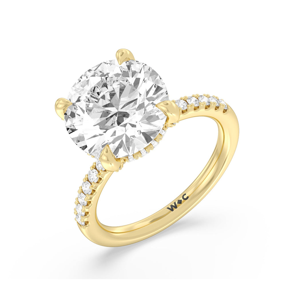Round Cut Noble Studded Hidden Halo Ring with Lab Grown Diamond in 14KT Yellow Gold view 3
