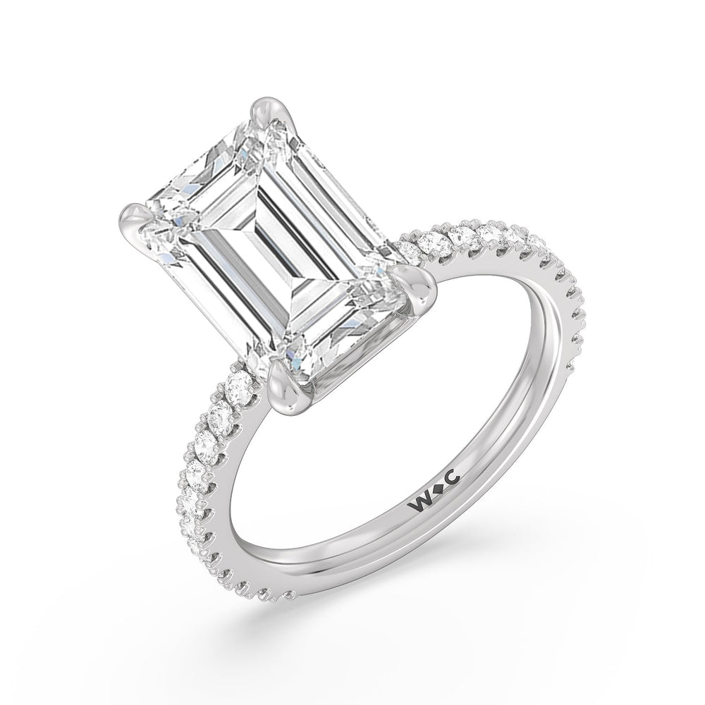 Illustrious Half Pave Ring with Emerald Cut Diamond in 14KT Platinum view 3
