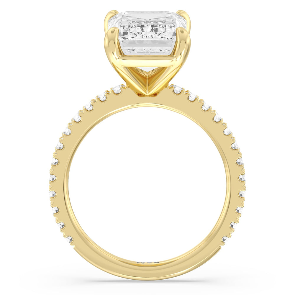 Illustrious Half Pave Ring with Emerald Cut Diamond in 14KT Yellow Gold view 2
