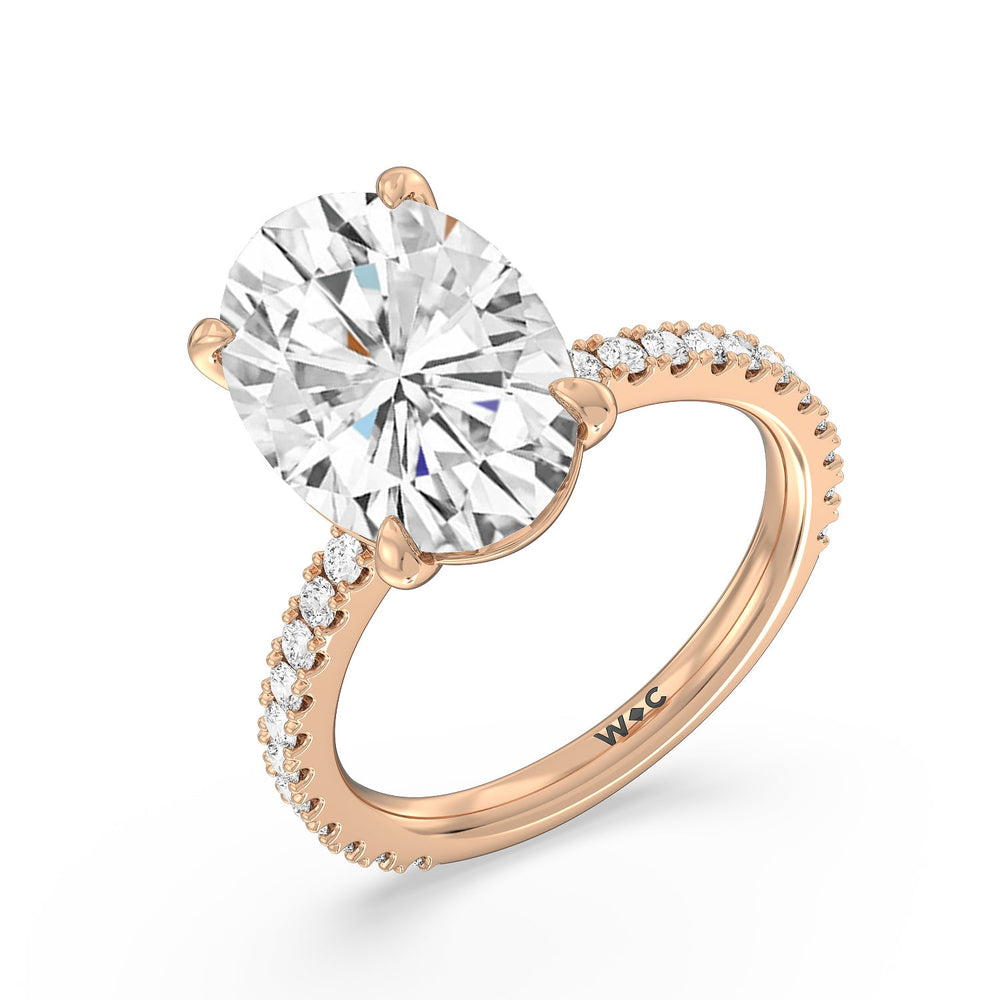 Illustrious Half Pave Ring with Oval Cut Diamond in 14KT Rose Gold view 3
