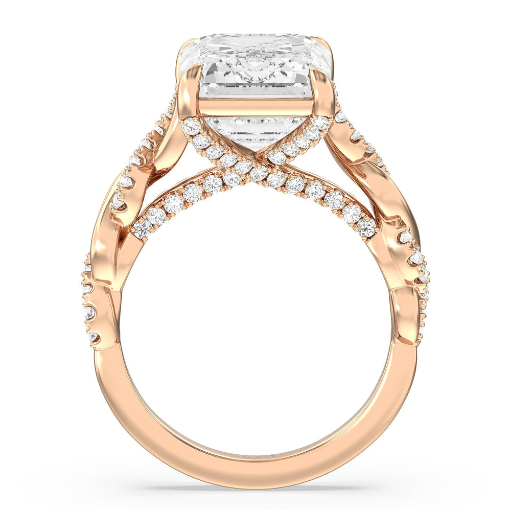 Emerald Cut Radiant Cathedral Twist Ring with Lab Grown Diamond in 14KT Rose Gold view 2
