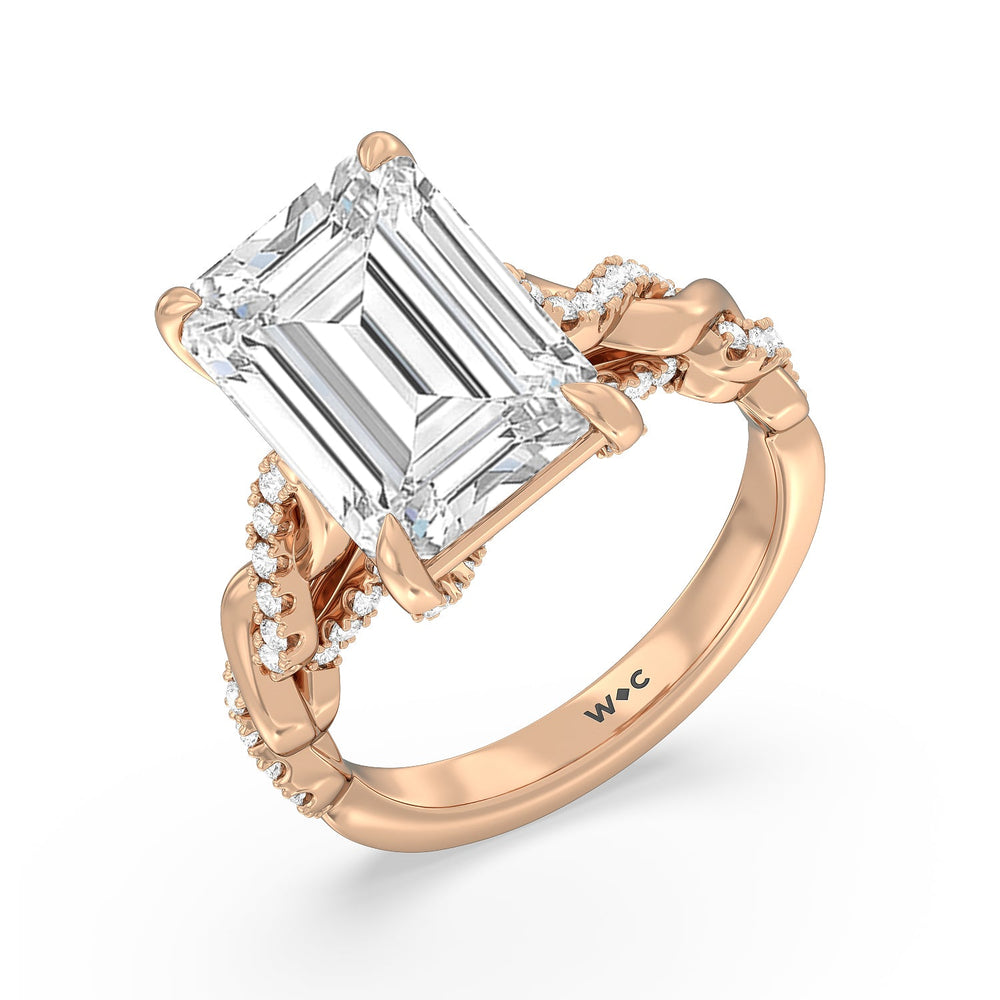 Emerald Cut Radiant Cathedral Twist Ring with Lab Grown Diamond in 14KT Rose Gold view 3
