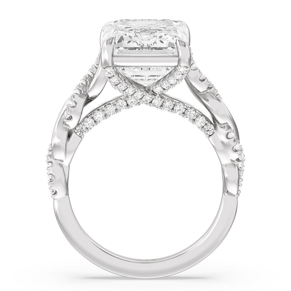 Emerald Cut Radiant Cathedral Twist Ring with Lab Grown Diamond in 14KT Platinum view 2
