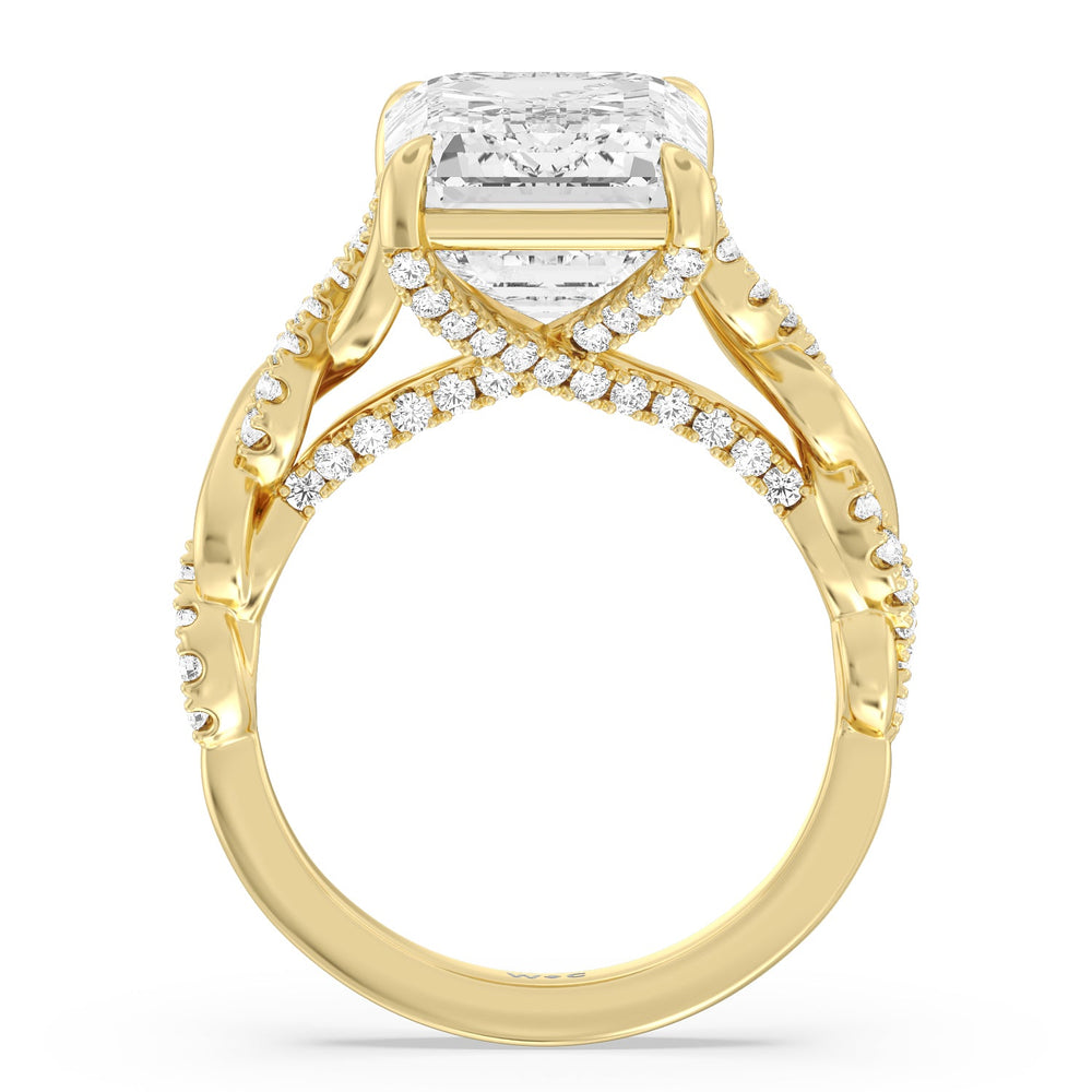 Emerald Cut Radiant Cathedral Twist Ring with Lab Grown Diamond in 14KT Yellow Gold view 2
