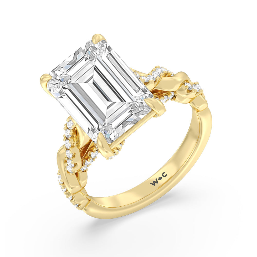 Emerald Cut Radiant Cathedral Twist Ring with Lab Grown Diamond in 14KT Yellow Gold view 3
