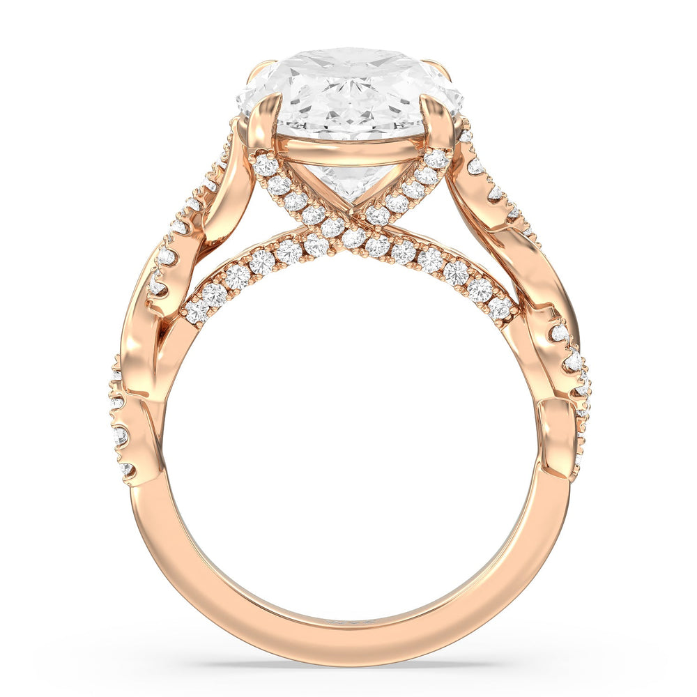 Oval Cut Radiant Cathedral Twist Ring with Lab Grown Diamond in 14KT Rose Gold view 2
