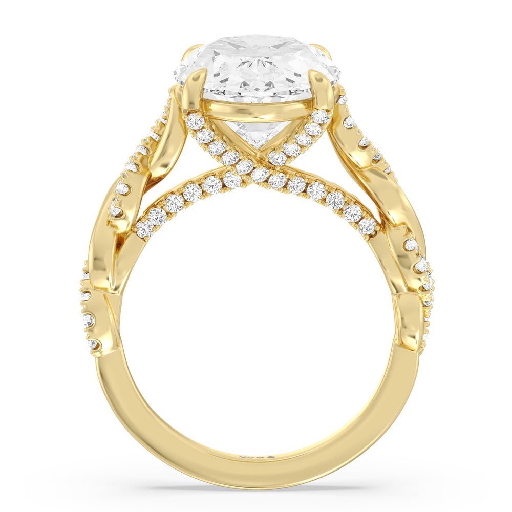 Oval Cut Radiant Cathedral Twist Ring with Lab Grown Diamond in 14KT Yellow Gold view 2
