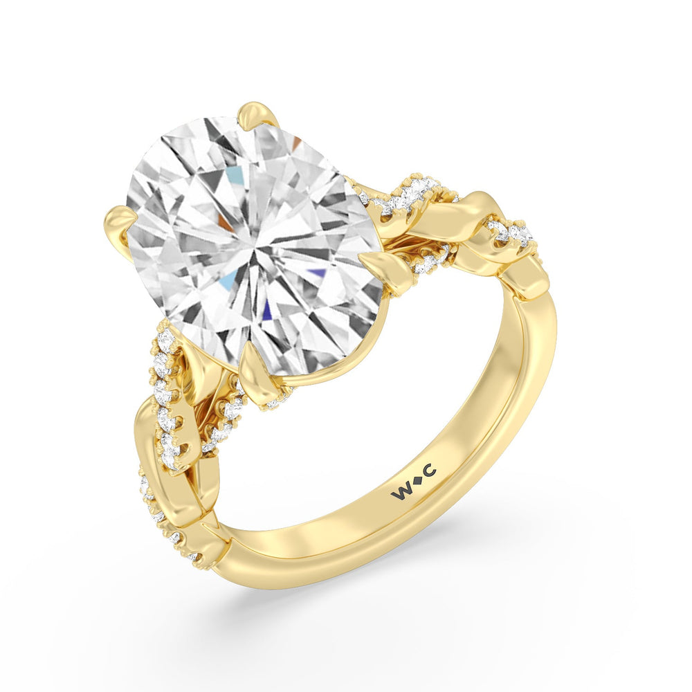 Oval Cut Radiant Cathedral Twist Ring with Lab Grown Diamond in 14KT Yellow Gold view 3
