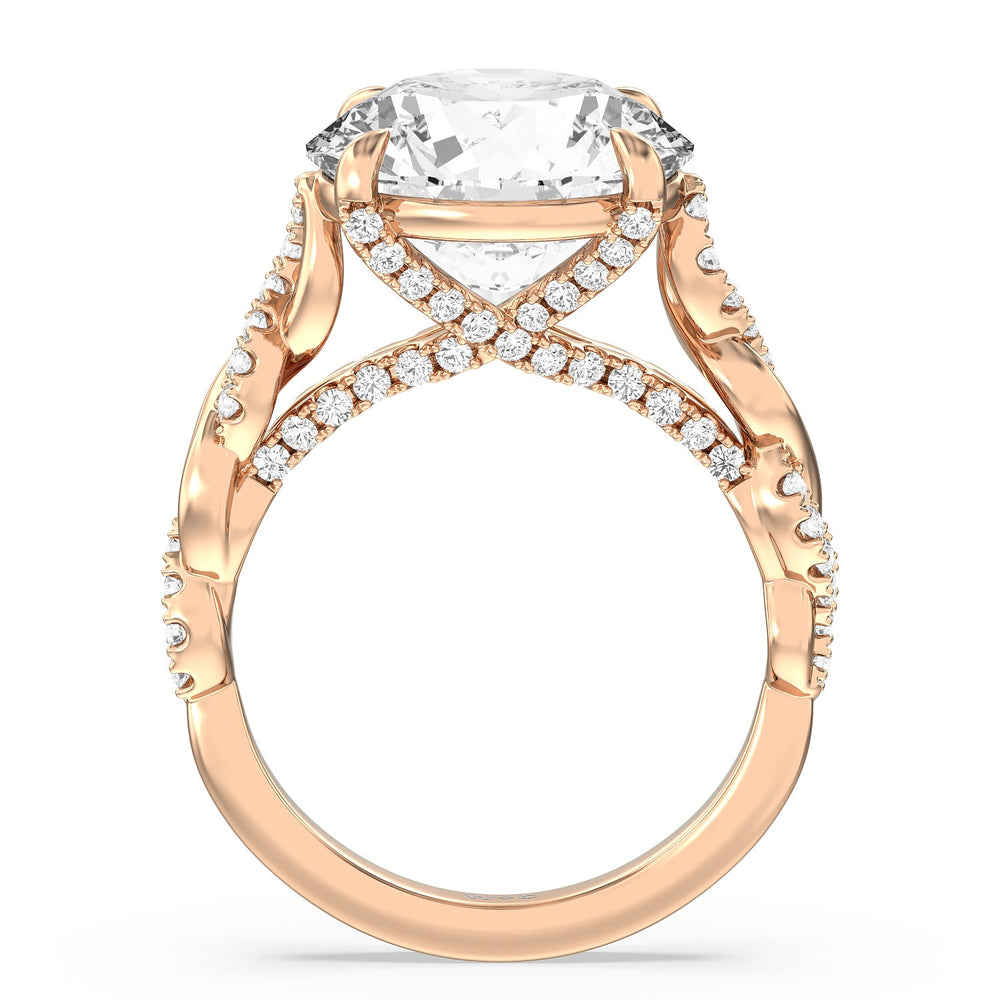 Round Cut Radiant Cathedral Twist Ring with Lab Grown Diamond in 14KT Rose Gold view 2
