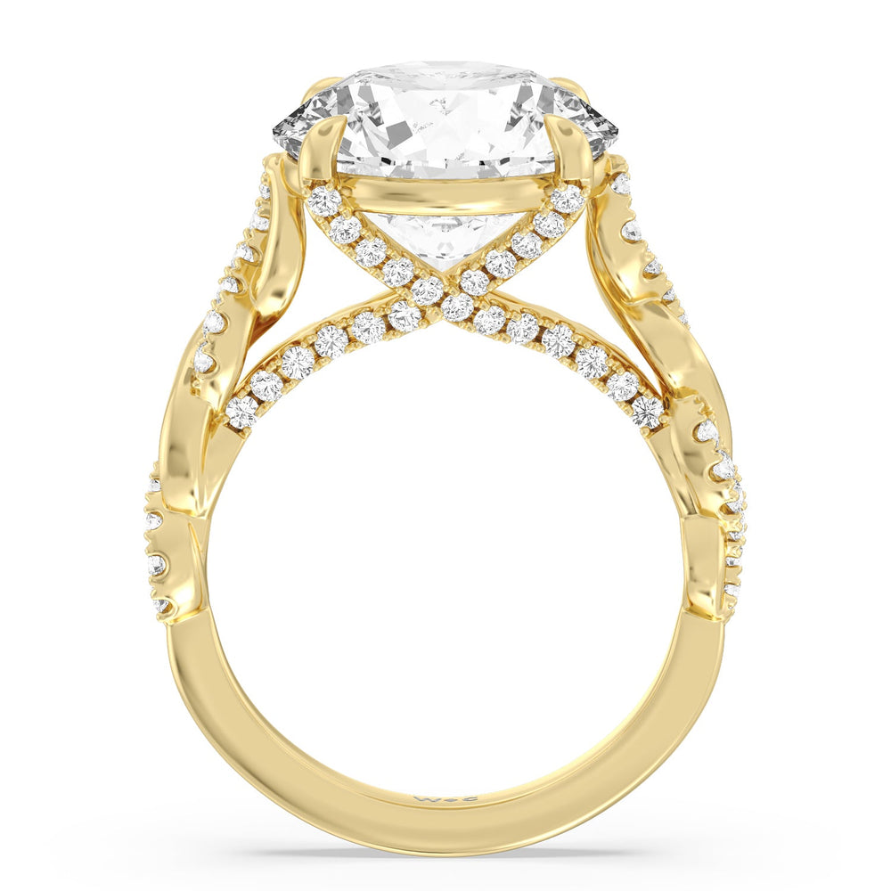 Round Cut Radiant Cathedral Twist Ring with Lab Grown Diamond in 14KT Yellow Gold view 2
