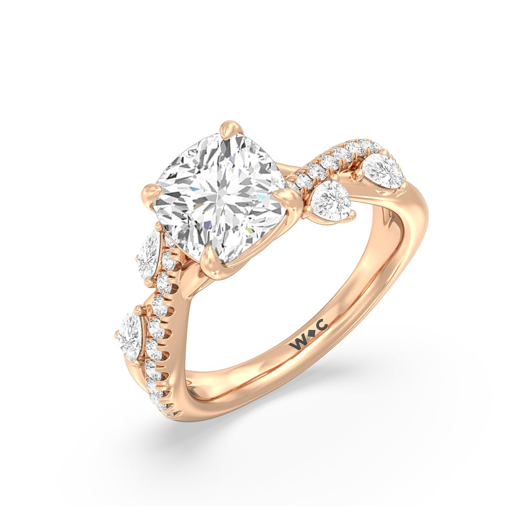 Regal Vine Engagement Ring with Cushion Cut Diamond in 14KT Rose Gold view 3
