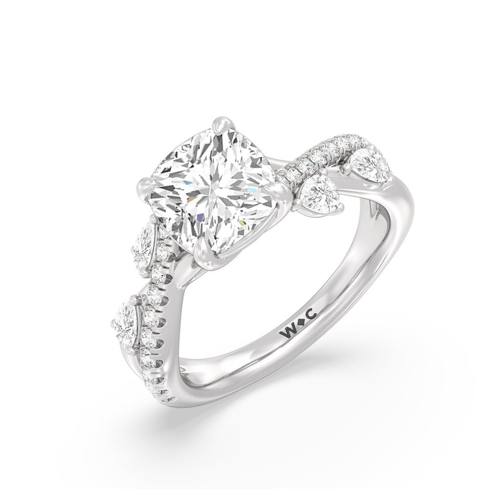 Regal Vine Engagement Ring with Cushion Cut Diamond in 14KT Platinum view 3
