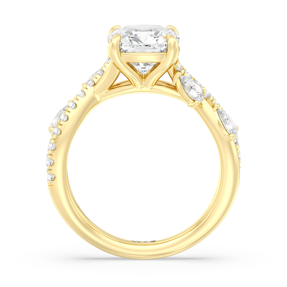 Regal Vine Engagement Ring with Cushion Cut Diamond in 14KT Yellow Gold view 2
