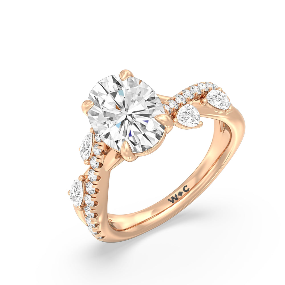 Regal Vine Engagement Ring with Oval Cut Diamond in 14KT Rose Gold view 3
