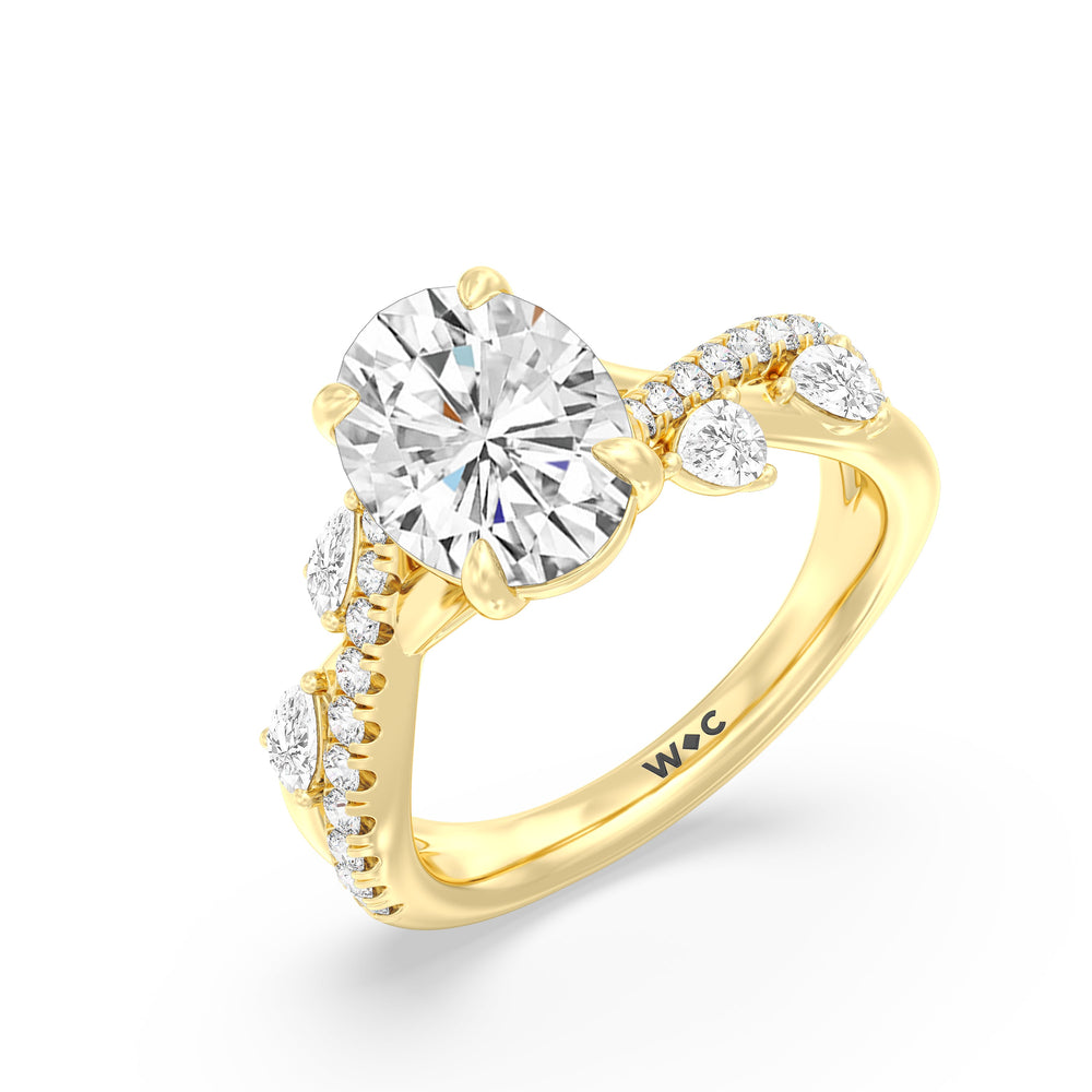 Regal Vine Engagement Ring with Oval Cut Diamond in 14KT Yellow Gold view 3
