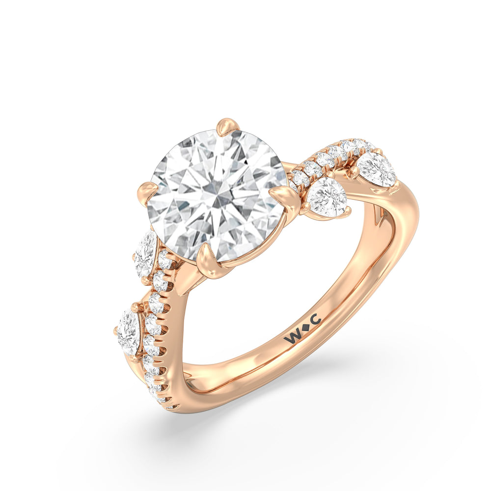 Regal Vine Engagement Ring with Round Cut Diamond in 14KT Rose Gold view 3
