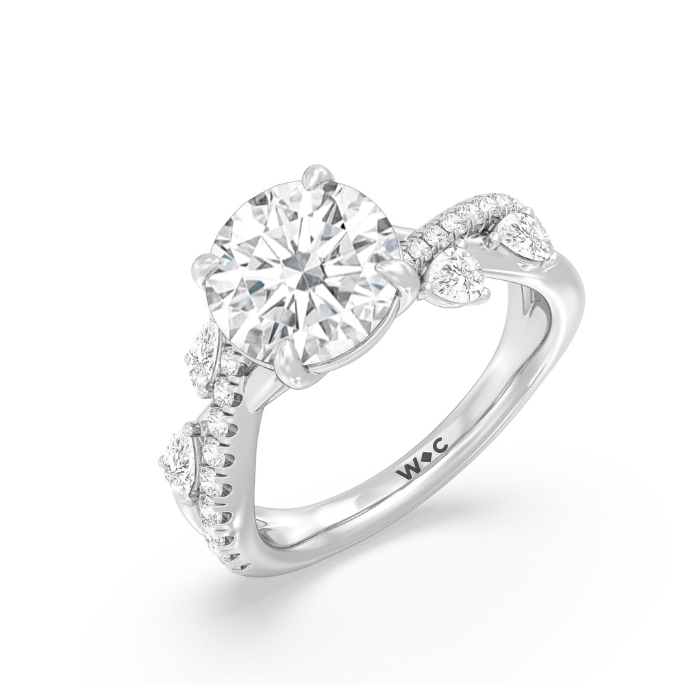 Regal Vine Engagement Ring with Round Cut Diamond in 14KT Platinum view 3
