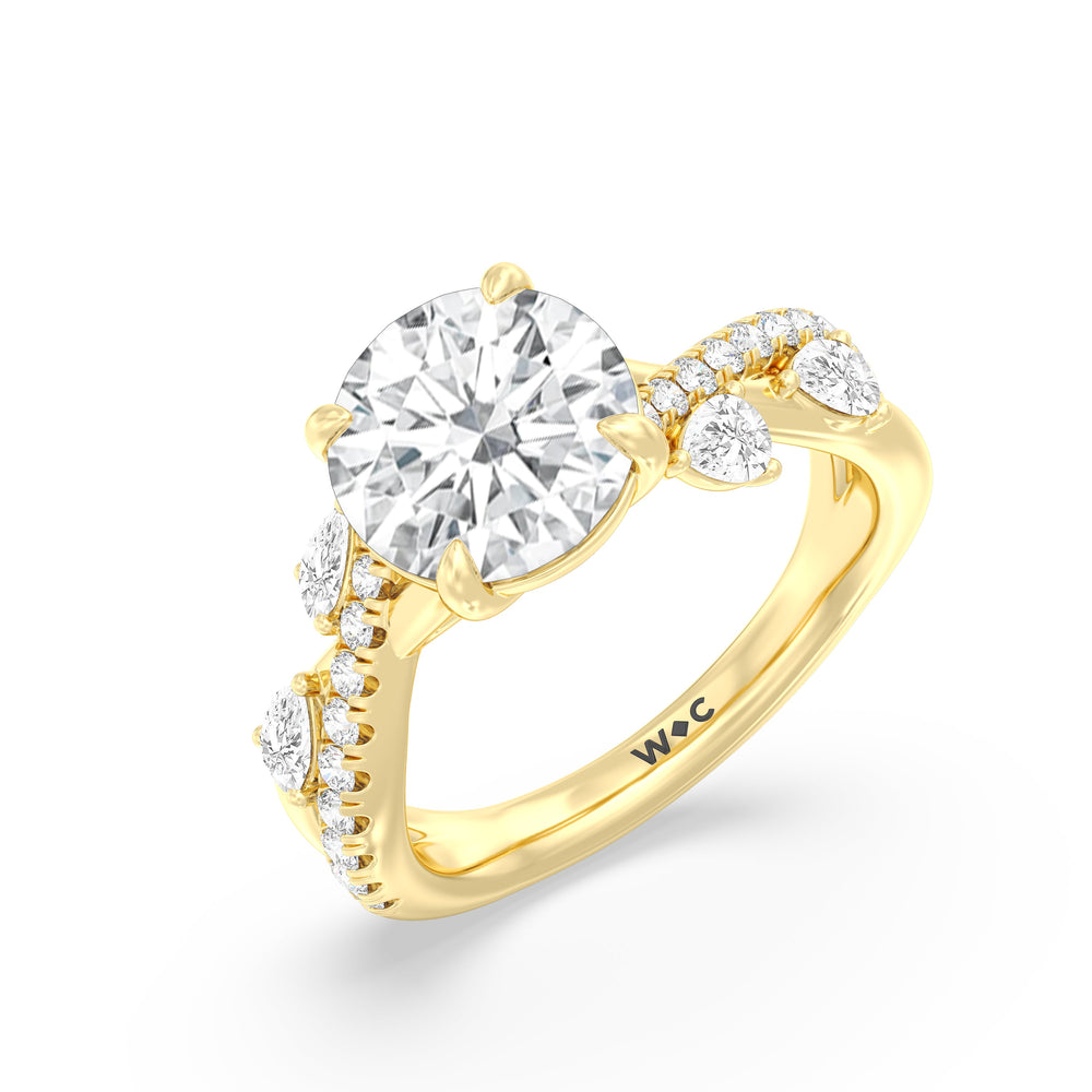 Regal Vine Engagement Ring with Round Cut Diamond in 14KT Yellow Gold view 3
