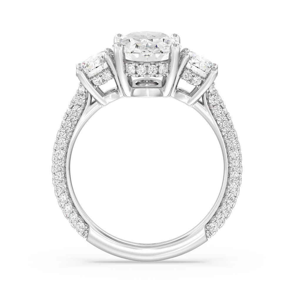 4.00ct Oval Windsor Round Three Stone Lab Diamond Engagement Ring with 6 1/3 Cut Diamond in 14KT Oval view 3
