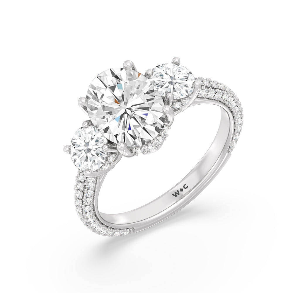 4.00ct Oval Windsor Round Three Stone Lab Diamond Engagement Ring with 6 1/3 Cut Diamond in 14KT Oval view 4
