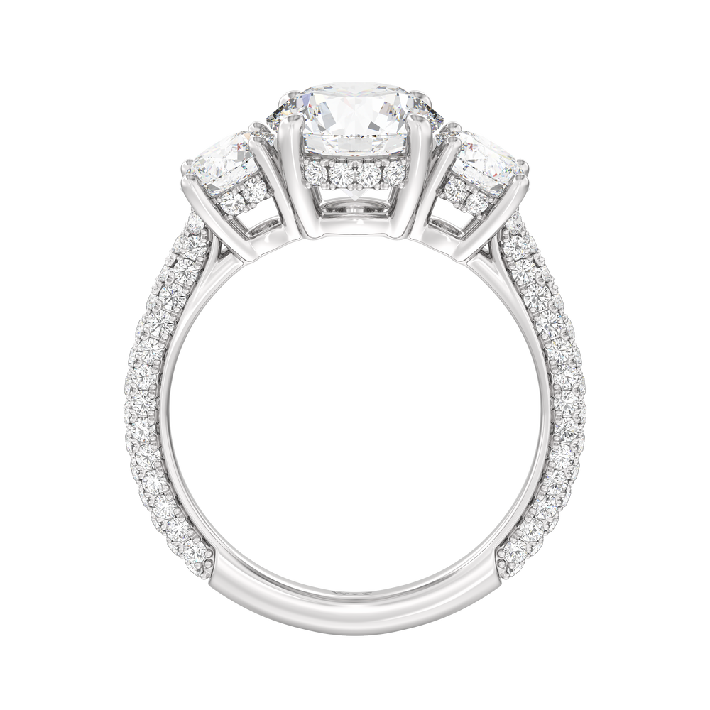 Round Cut Elegance Three Stone Studded Gallery Hidden Halo Engagement Ring with Lab Grown Diamond in 14KT Platinum view 2
