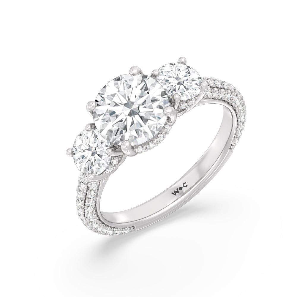 Round Cut Elegance Three Stone Studded Gallery Hidden Halo Engagement Ring with Lab Grown Diamond in 14KT Platinum view 3
