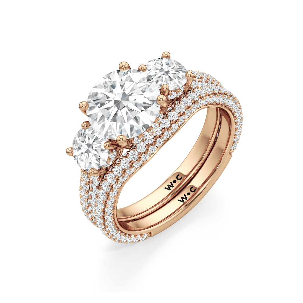 The Windsor Round Three Stone Diamond Wedding Band with 18KT Rose Gold Cut Diamond in 14KT Rose Gold view 8
