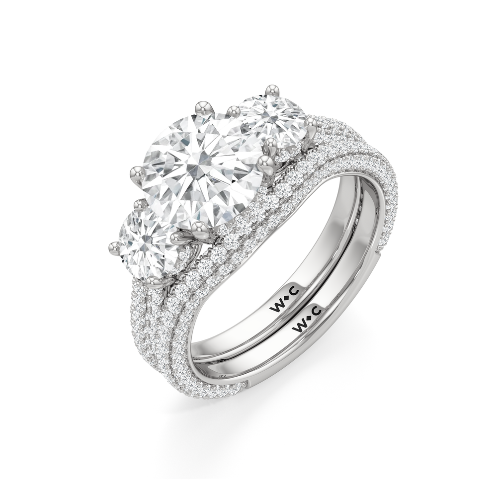 The Windsor Round Three Stone Diamond Wedding Band with Platinum Cut Diamond in 14KT Platinum view 8
