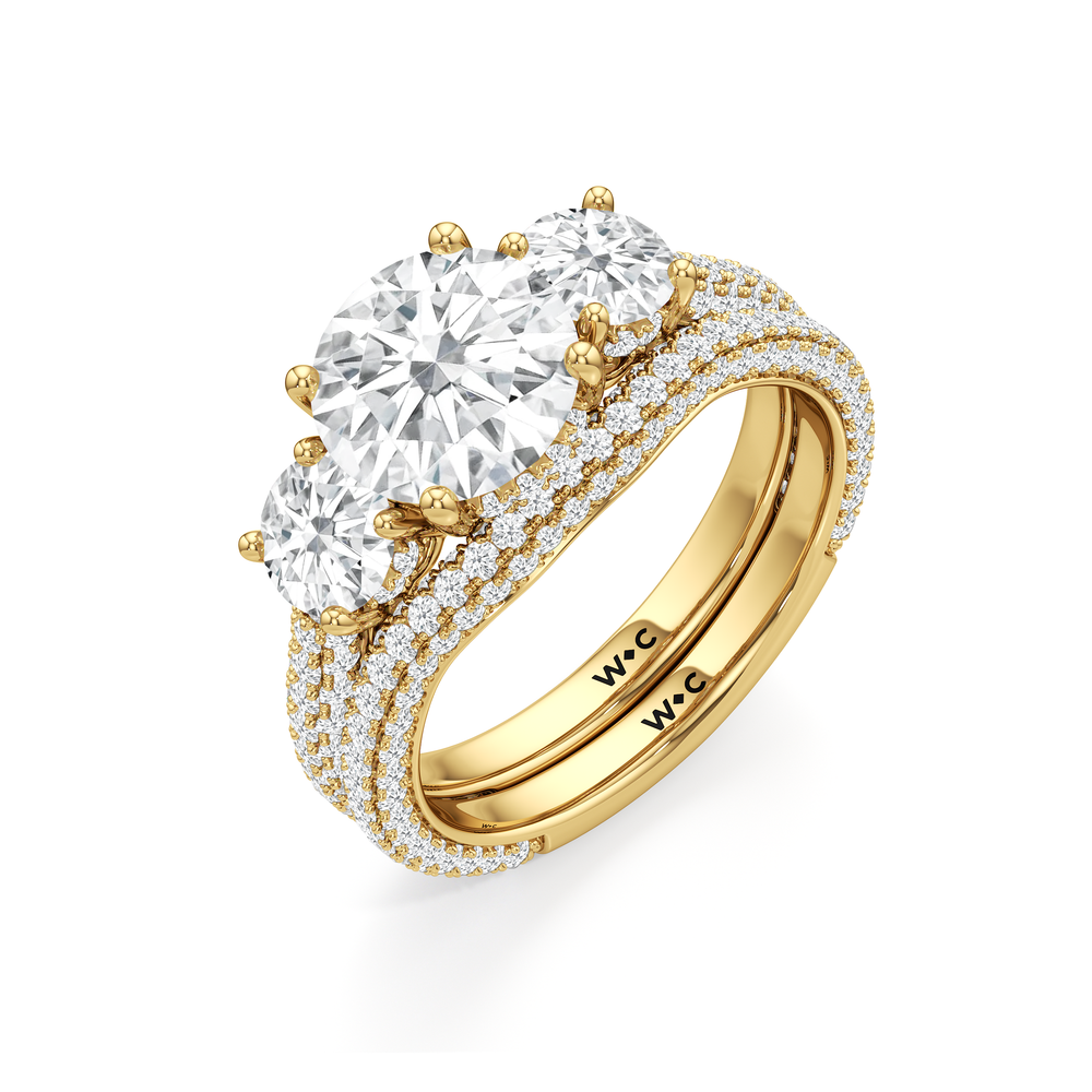 The Windsor Round Three Stone Diamond Wedding Band with 18KT Yellow Gold Cut Diamond in 14KT Yellow Gold view 8
