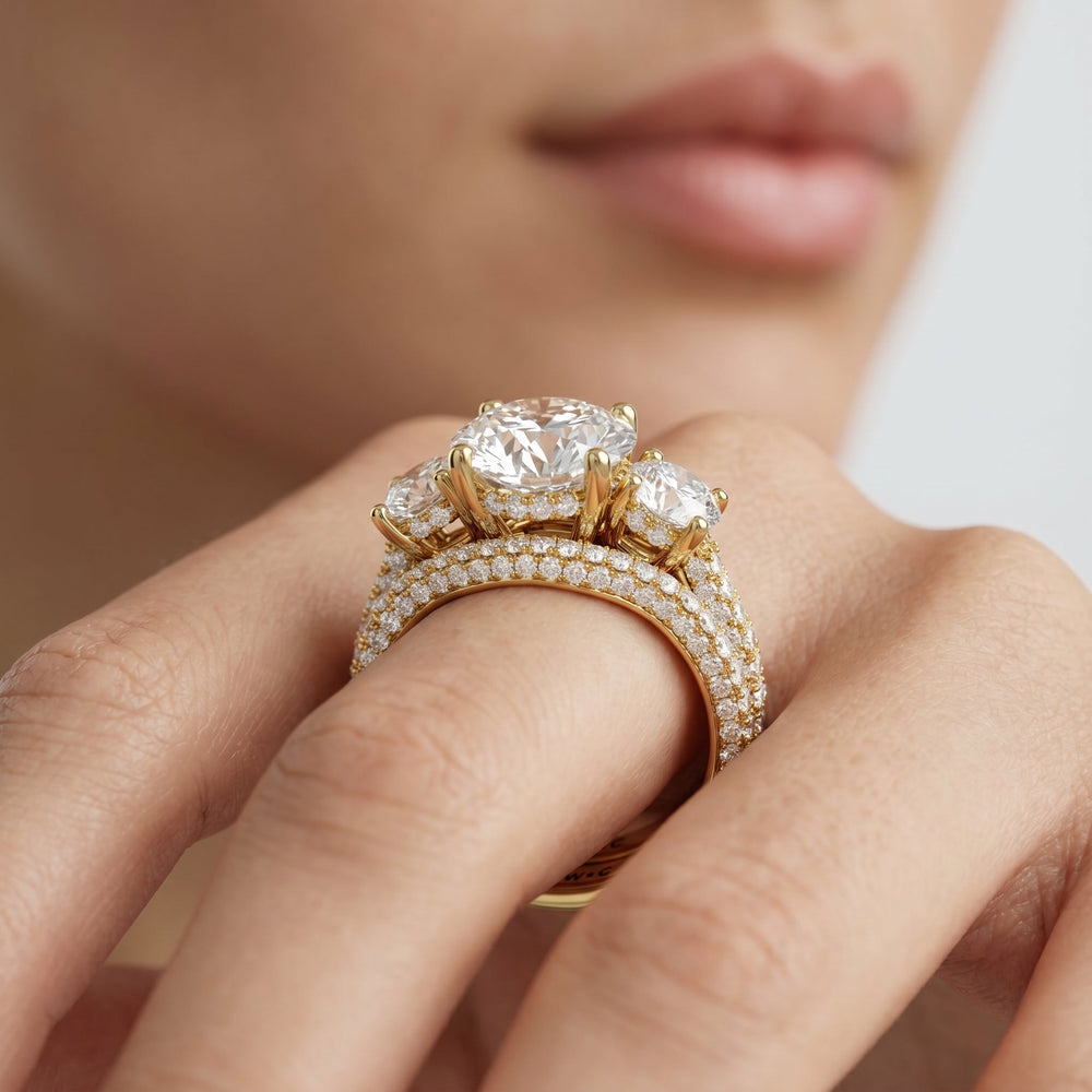 The Windsor Round Three Stone Diamond Wedding Band with 18KT Rose Gold Cut Diamond in 14KT Rose Gold view 5
