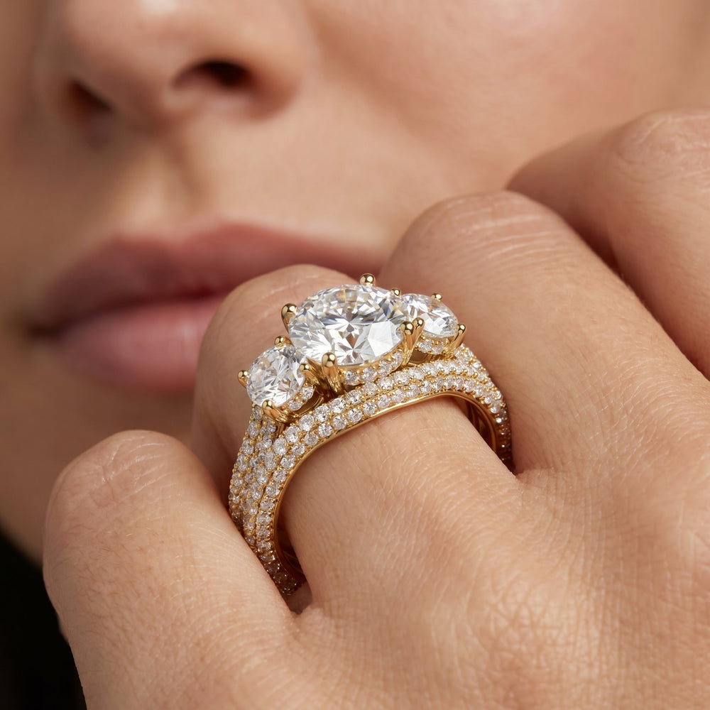 The Windsor Round Three Stone Diamond Wedding Band with Platinum Cut Diamond in 14KT Platinum view 4

