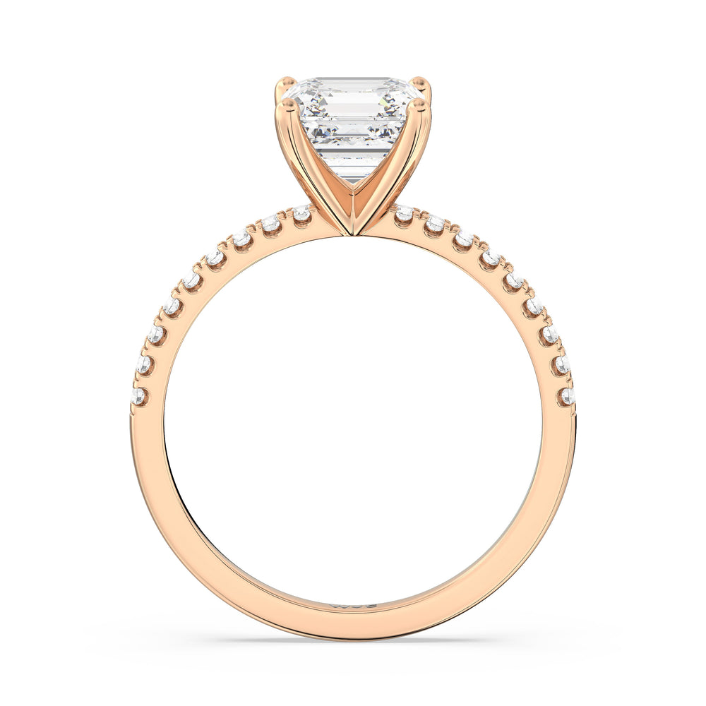 Fine Vela Classic Pave Diamond Engagement Ring with Asscher Cut Diamond in 14KT Rose Gold view 2
