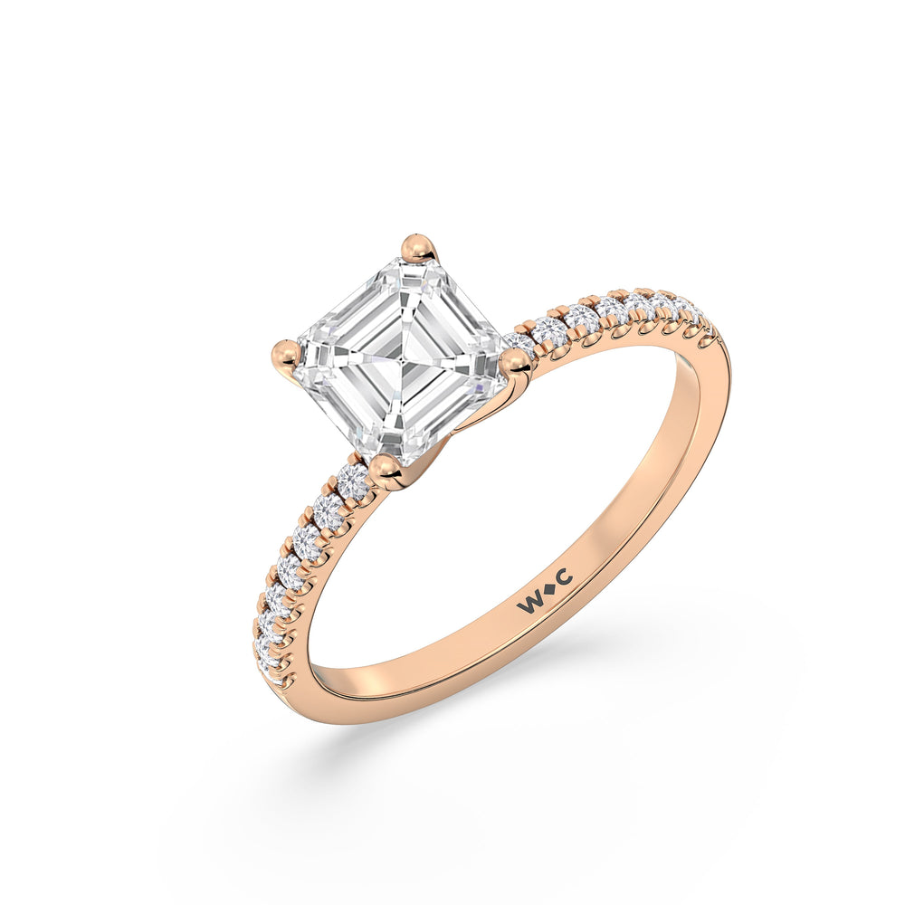 Fine Vela Classic Pave Diamond Engagement Ring with Asscher Cut Diamond in 14KT Rose Gold view 3

