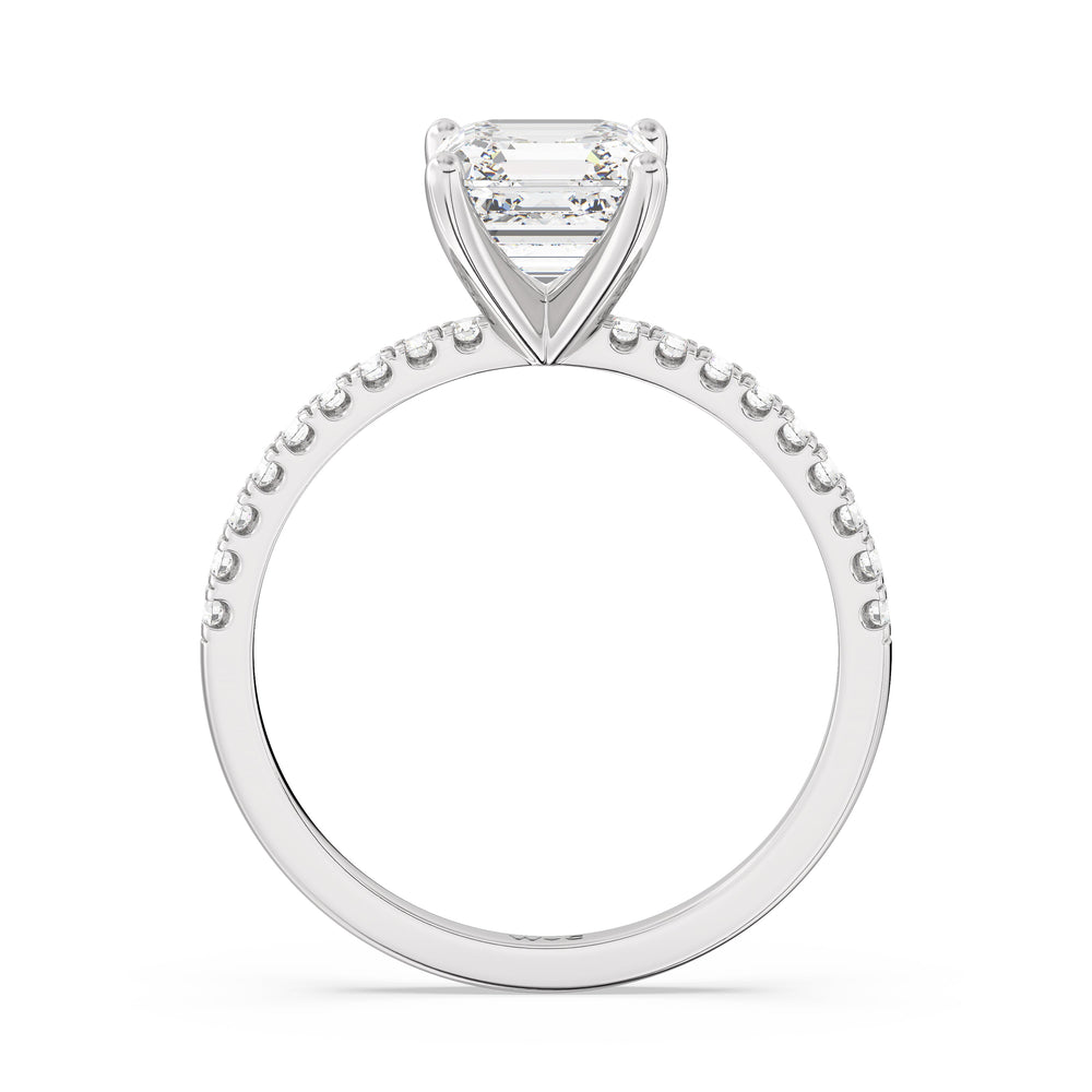 Fine Vela Classic Pave Diamond Engagement Ring with Asscher Cut Diamond in 14KT Platinum view 2
