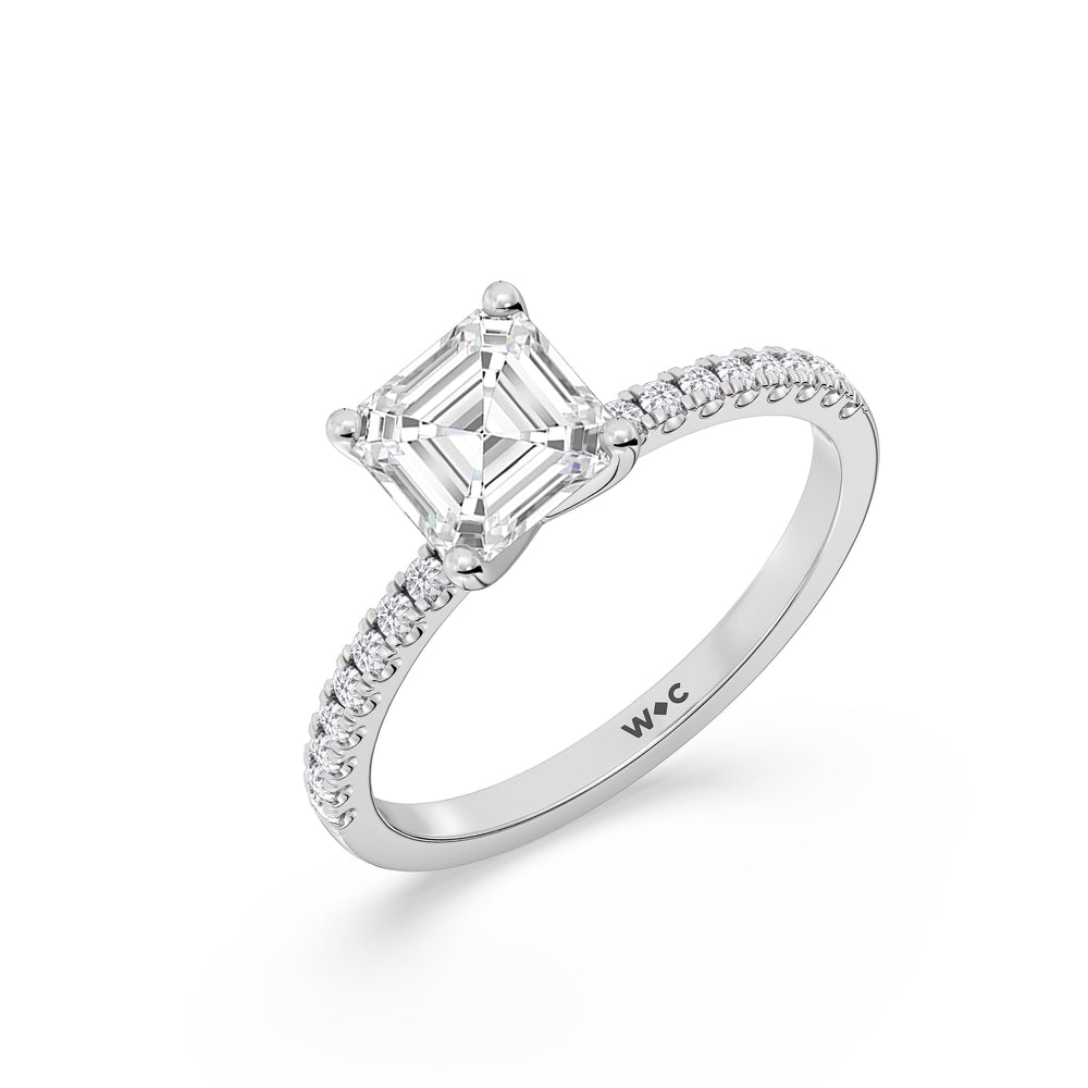 Fine Vela Classic Pave Diamond Engagement Ring with Asscher Cut Diamond in 14KT Platinum view 3
